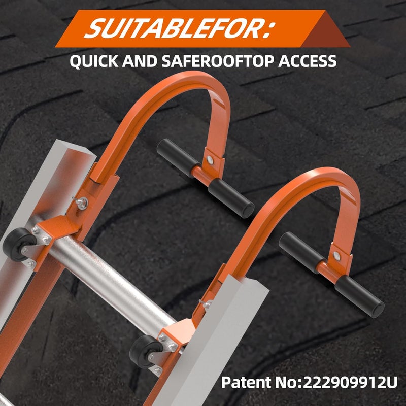 ZWanPing 2 Pack Ladder Roof Hook with Wheel Heavy Duty Steel Ladder Stabilizer, Roof Ridge Extension, Rubber Grip T-Bar for Damage Prevention, 500 lbs Weight Ratin, Fast & Easy to Access Steep Roofs(Patent) - Image 2